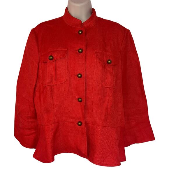 Ralph Lauren Tomato Linen Military Button Jacket with pockets + peplum detail-14 - Picture 1 of 16